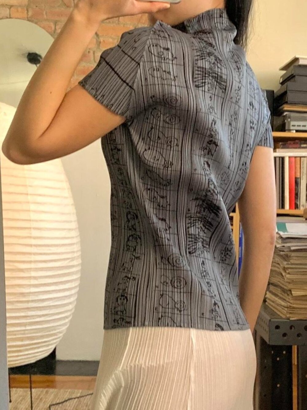 Issey Miyake Pleats Please Cartoon Mockneck Short Sleeved Top Grey JP4 - Picture 3 of 7